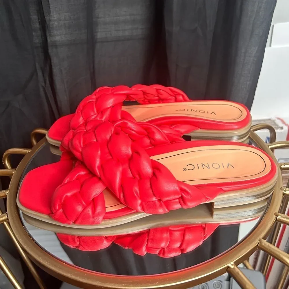 Vionic Braided Cross Strap Slides Kalina NEW